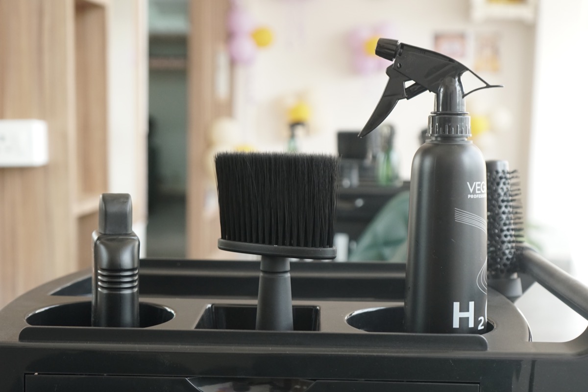 Professional styling tools prepared inside the salon
